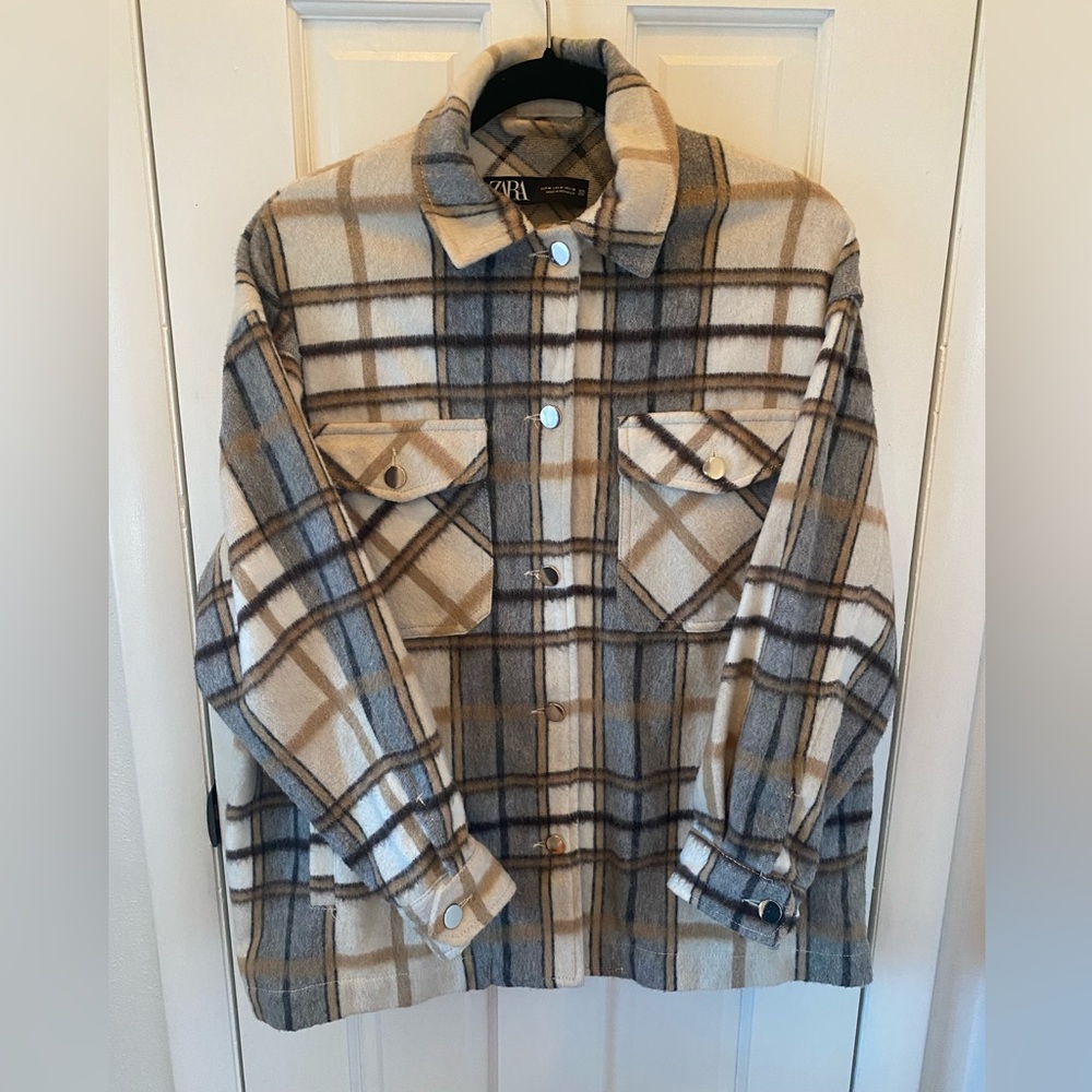 Zara Plaid Button-Up Jacket